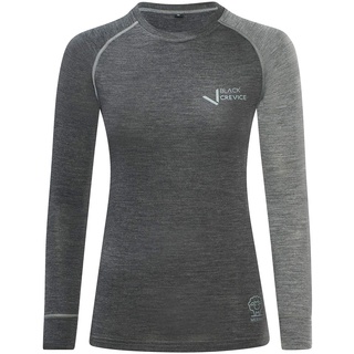 Black Crevice Damen Langarmshirt aus Merino Wolle in 44 - Anthracite/Grey I Funktionsshirt atmungsaktiv I Funktionsunterwäsche I Base Layer I Long Sleeve I Skiunterwäsche