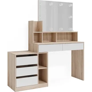 Schminktisch Vicco Anja Weiß/Sonoma 139.8 cm mit LED Beleuchtung, Model 41330 - Weiß, Braun