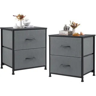 dumos Nachttisch 2er Set Beistelltisch Stoff Schubladenschrank Schmal Schrank Kommode Schlafzimmer Industrial Stil für Wohnzimme Kinderzimmer Flur Aufbewahrungsschrank