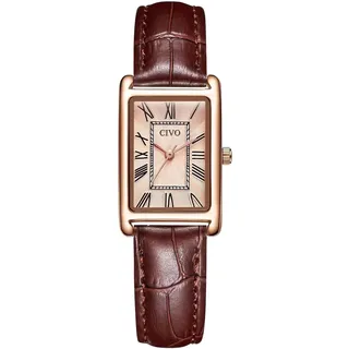 CIVO Damenuhr Vintage Uhr Damen: Rechteckiges Gehäuse Armbanduhr Damen Braun Lederarmband - Elegante Geschenke für Frauen Jubiläum Geburtstag Valentinstag Hochzeit
