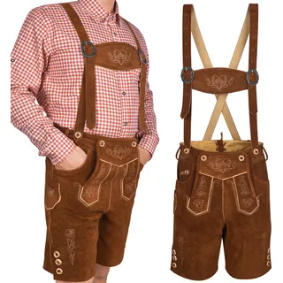 kurze Trachtenhose Herren Antik Deluxe Lederhose kurz mit Hosenträger, Größe: 48 Farbe: Braun - Braun