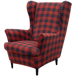 Hixingo 2-Teilig Ohrensessel Überzug, 3D Weihnachten Sesselbezüge Stretch Ohrensessel Bezug Abnehmbar und Waschbar für Wohnzimmer Schlafzimmer Hotel Sesselschoner (Rot kariert,One Size)