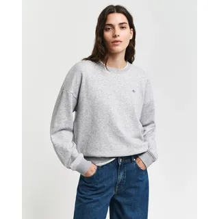 Sweatshirt GANT "SHIELD C-NECK SWEAT", Damen, Gr. L, grau (light grau melange), Sweatware, Obermaterial: 87% Baumwolle, 13% Polyester, Rundhals, Rippbündchen, Sweatshirts Sweatshirt, Grafische GANT-Stickerei auf der Brust