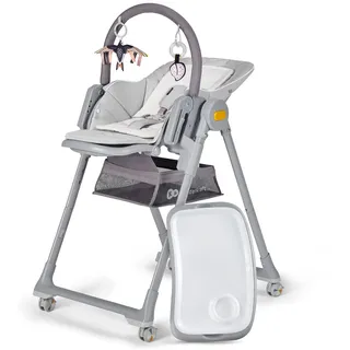 Kinderkraft LASTREE Hochstuhl Baby ab Geburt mit Liegefunktion, Kinderhochstuhl für ältere Kinder, Babyliege mit Spielbügel, Verstellbare Rückenlehne Tablett Fußstütze, zusammenklappbar Grau