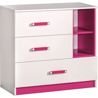 Furniture24 Kommode Schubladenkommode TRAFIKO 08 mit 3 Schubladen, Kinderzimmer, Jugendzimmer Weiß/Rosa - Weiß