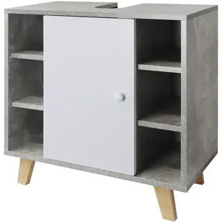 Waschbeckenunterschrank "Martha" marmor optik, grau eintürig, mit Seitenfächern 60x30x60cm - Grau