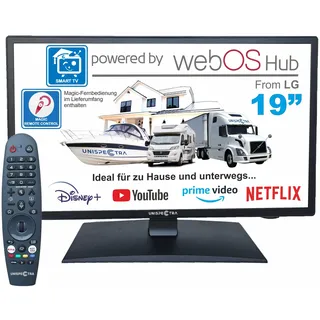 Unispectra ® 19“ Smart TV (webOS) HDR 230V 24V Triple Tuner: Satellit, Antenne, Kabel TV, Magic Remote.3xHDMI, 2xUSB. 12V Fernseher für Wohnmobile, Wohnwagen, LKWs, Lieferwagen, Boote