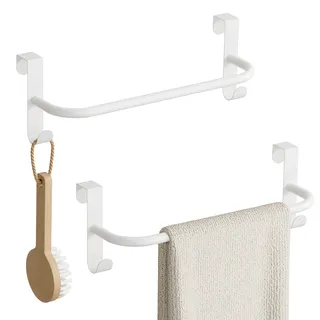 SAYAYO Handtuchhalter mit Haken Geschirrtuchhalter Küche 29cm Weiß Handtuchhalter Tür Handtuchstange für 15-21 mm Dicke Schranktüren für Badezimmer, Küche, Waschtisch