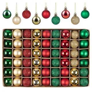 Weihnachtskugeln 54er Set, Christbaumkugeln 3CM, Weihnachtskugeln klein Kunststoff, Glänzend Matt Mini Christbaumkugeln,Bruchsicher Kleine Kugeln Weihnachten mit Schlüsselband(Grün Gold Rot)