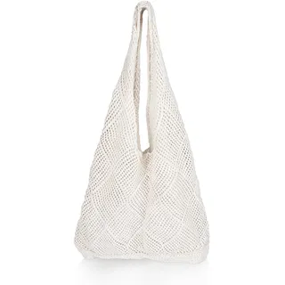 Häkeltasche, Strandtasche Damen, Gehäkelte Tasche, Häkeltasche für Sommer, Beach Bag, Gewebte Gestrickte Tasche für Strand, Urlaub und Reisen, Große Kapazität Strandbeutel für Alltag (Aprikose)