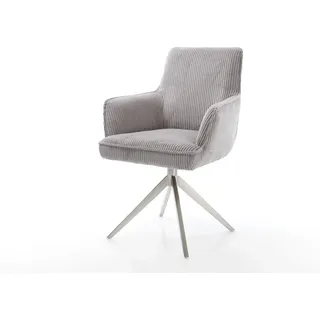 Drehstuhl Heira-Flex mit Armlehnen Cord Silbergrau Kreuzgestell breit Edelstahl 360° drehbar Wippfunktion Taschenfederkern