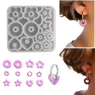 JDIEOQA Epoxidharzform Silikonformen für Silikonformen Schlüsselanhänger Schmuck aus Kunstharz, Herz, Stern, Blume, Ohrringe, Epoxidharz, Zubehör für die