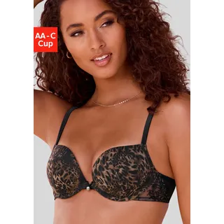 Push-up-BH LASCANA, Damen, Gr. 80, Cup A, schwarz (leo bedruckt), Mesh, Obermaterial: 47% Polyamid, 45% Polyester, 8% Elasthan, BHs Push-up-BH, mit Bügel aus modischem Leo-Mesh und Spitze, sexy Dessous, Reizwäsche