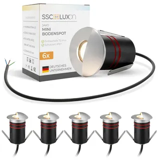 SSC-LUXon JAVO 6 Stück Boden Einbaustrahler Aussenbereich IP67 warmweiß Ø 47mm - Aluminium Wegleuchte 230V mit seitlichem Licht
