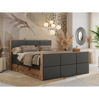 MKS Meble Doppelbett, Boxspringbett ALBERO 2 KING DUO mit zwei 7 Härtezonen Multipocket-Matratzen, genähtes Kopfteil und Front, Bettkästen - 200... - Dunkelgrau