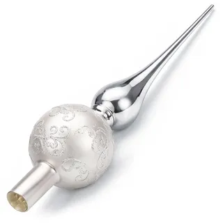com-four® Christbaumspitze in matt-grau und glänzend, Weihnachtsbaumspitze aus echtem Glas für Weihnachten, Tannenbaumspitze für den Christbaum, 32 cm