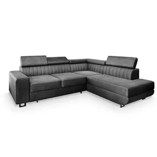 masseno Ecksofa Nola R-S mit Schlaffunktion L-Form, Sofa mit Bettkasten, Wohnzimmersofa, Couch, Soffa, Bettsofa, Couchgarnitur- Grau, MONOLITH 85 - Grau