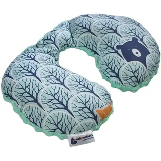 Medi Partners NACKENKISSEN Kinder Nacken Nackenstütze 100% Baumwolle/Minky Baby Nackenhörnchen für auto Kinderwagen autofahrt reisen Schlaf Hals kissen Schlummerrolle (Wald mit minzer Minky)