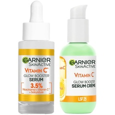 Garnier Vitamin C Gesichtspflege-Set mit Anti-Dark Spot Serum gegen dunkle Flecken und 2in1 Serum-Crème für mehr Glow und einen ebenmäßigen Teint, 2-teilg