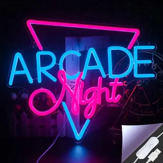 Looklight Arcade Night Neonschild Game Room Neonlicht Blau Rosa Led Leuchtreklame für Game Room Dekor USB Buchstabe Leuchtreklame für Schlafzimmer Kinder Jungen Zimmer Gaming Zone