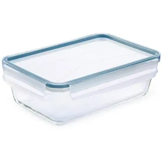 Rotho Frischhaltedose , Blau , Glas , 1,3 l , rechteckig , 16.5x7.8x24 cm , BPA-frei, Reach, DIN EN ISO 14001, DIN EN ISO 9001 , lebensmittelecht, wasserdicht, Deckel mit Sichtfenster , Küchenzubehör, Vorratsbehälter, Frischhaltedosen