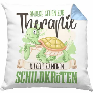 Trendation Schildkröten Kissen mit Füllung 40x40 Geschenk für Schildkröten Besitzer Therapie Lustiger Spruch Geschenkidee (Blau)