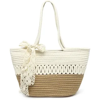 Pahajim Tote Bag Handtasche Geflochten Damen Shopper Tasche Umhängetasche mit Reißverschluss Korbtasche aus Baumwollseil