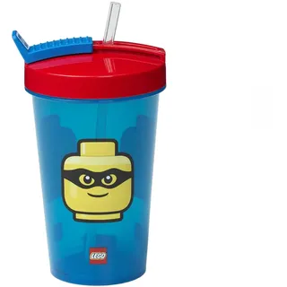 Room Copenhagen Lego Trinkbecher mit Strohhalm - Wiederverwendbarer, auslaufsicherer Becher mit Deckel, 500 ml, isoliert, für Kinder & unterwegs Rot and Blau