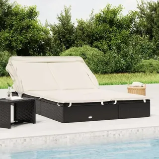 Gartenlounge-Liegebett – Zweipersonen-Liegebett mit Dach – Klappbar, aus Poly-Rattan und Holz – 213 x 118 x 97 cm