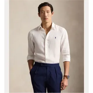 Polo Ralph Lauren für Herren. 710968915505 Slim Fit Leinenhemd weiß (S), Lässig, Party, Klassisch, Langarm