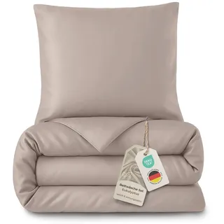 LAYNENBURG Premium Lyocell Bettwäsche in 135x200 + Kissenbezug 80x80 cm - 100% Lyocell Tencel aus u.a Eukalyptus – Oeko-TEX 100 - kühlende Sommer-Bettwäsche mit Reißverschluss (Taupe)