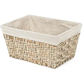 Compactor - Aufbewahrungskorb aus Seegras mit Stofffutter, rechteckig, Größe M, 38,5 x 28,5 x 20,5 cm, natur - FIESTA