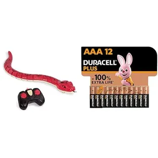 Terra Ferngesteuerte Schlange Rot – RC Boa mit leuchtenden LED Augen und Fernbedienung – Spielzeug ab 6 Jahre + Duracell Plus Batterien AAA, 12 Stück, langlebige Power, AAA Batterie für Haushalt und B