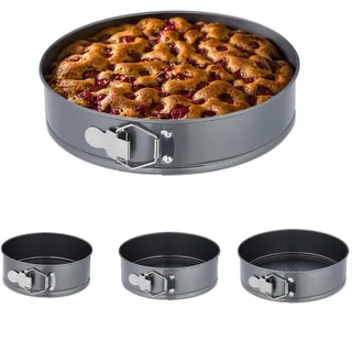 Relaxdays Springform 4er Set, rund, Ø 18, 20, 22, 24 cm, Edelstahl, antihaftbeschichtete Backform für Kuchen, anthrazit