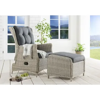 Destiny CASA RELAX Sessel + Fußhocker, Polyrattan, vintage weiß