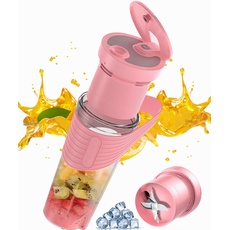 Portable Mixer Blender Shakes and Smoothie Maker 460ML Rechargeable Mixer with Four Blades, BPA Free, for Breakfast, Fresh Juice, Traveling,Gym, Office, Easy Clean (Pink)