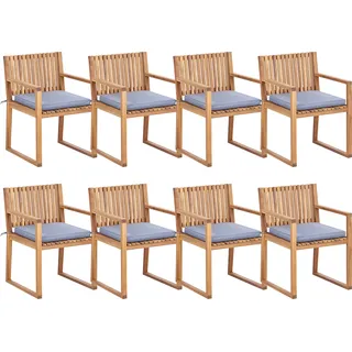 Beliani Gartenstuhl 8er Set Akazienholz blau hellbraun