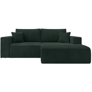 Selsey Ecksofa Farese Mini mit Cordbezug Dunkelgrün, rechts , Textil , Ottomane rechts, L-Form,L-Form , 240x167 cm , Wohnzimmer, Sofas & Couches, Wohnlandschaften, Ecksofas