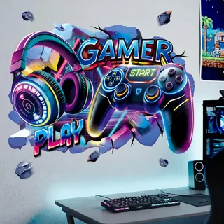 DECOWALL 3D Gamer Wandtattoo, Gaming Controller für Jugendzimmer (SG2-2601)