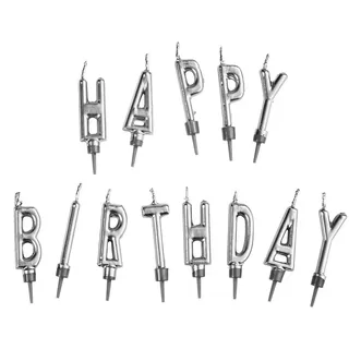 Butlers Kerze (12er Set) Happy Birthday , Silberfarben , Paraffin , 16x19x19 cm , Dekoration, Kerzen & Kerzenhalter