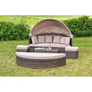 Gardenson Gartenmuschel , Braun, Taupe , Metall, Kunststoff, Textil , 16-teilig , Füllung: Schaumstoff , 180x88x183 cm , große Liegefläche, verstellbares Dach , Gartenmöbel, Loungemöbel, Sonneninseln