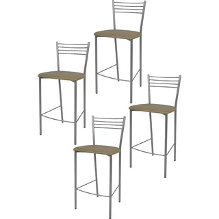 t m c s Tommychairs - 4er Set moderne Barhocker ELENA für Küche und Esszimmer, robustes Gestell aus lackiertem Stahl, Farbe Aluminium, gepolsterte Sitzfläche mit KUNSTLEDER in der Farbe Cappuccino bezogen - Grau, Beige