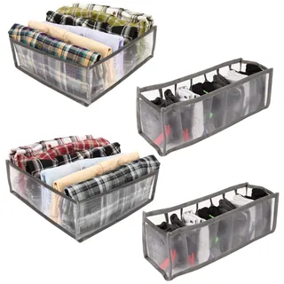 Kurtzy 4er Pack Kleiderschrank Organizer - 2 Große Netzboxen mit 6 Fächern & 2 Mittelgroße mit 7 Fächern - Faltbare Schrank Organizer Kleiderschrank Boxen für Unterwäsche, Jeans, T-Shirts & Mehr