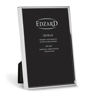 EDZARD Bilderrahmen Otto für Foto 13 x 18 cm, edel versilbert, anlaufgeschützt, mit Samtrücken, inkl. 2 Aufhängern, Fotorahmen zum Stellen und Hängen