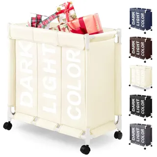 Rieeyrslza Wäschesortierer auf Rollen 90L Wäschekörbe 3 Fächer Wäschekorb aus Oxford-Stoff Mit Deckel Abnehmbarer Wäschekorb Mit Rädern Effiziente Sortierung und Lagerung (Beige o2)