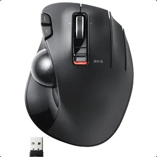 ELECOM EX-G Trackball-Maus, 2,4 GHz USB Wireless, Ergonomisches Design, Daumensteuerung, glatter Rollball, optische Verfolgung, 6 programmierbare Tasten, Neigungs-Scroll, Computermäuse für Laptop, PC,