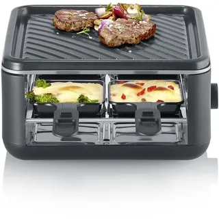 Severin 2360 Black Line Lite Raclette Antihaftbeschichtung, 4Pfännchen, Grillfunktion, Kontrollleuchte Schwarz