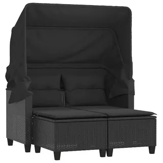 vidaXL Gartensofa 2-Sitzer mit Dach und Hockern Schwarz Poly Rattan - Schwarz