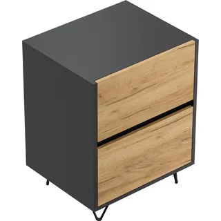 Posseik Nachttisch Industrial A 2 Schubladen 50 cm Grafit Eiche Front