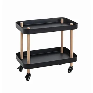 Servierwagen , Naturfarben, Schwarz, Buchefarben , Holz, Metall , Buche , massiv , rechteckig , 30x47x50 cm , Esszimmer, Barmöbel, Barwagen